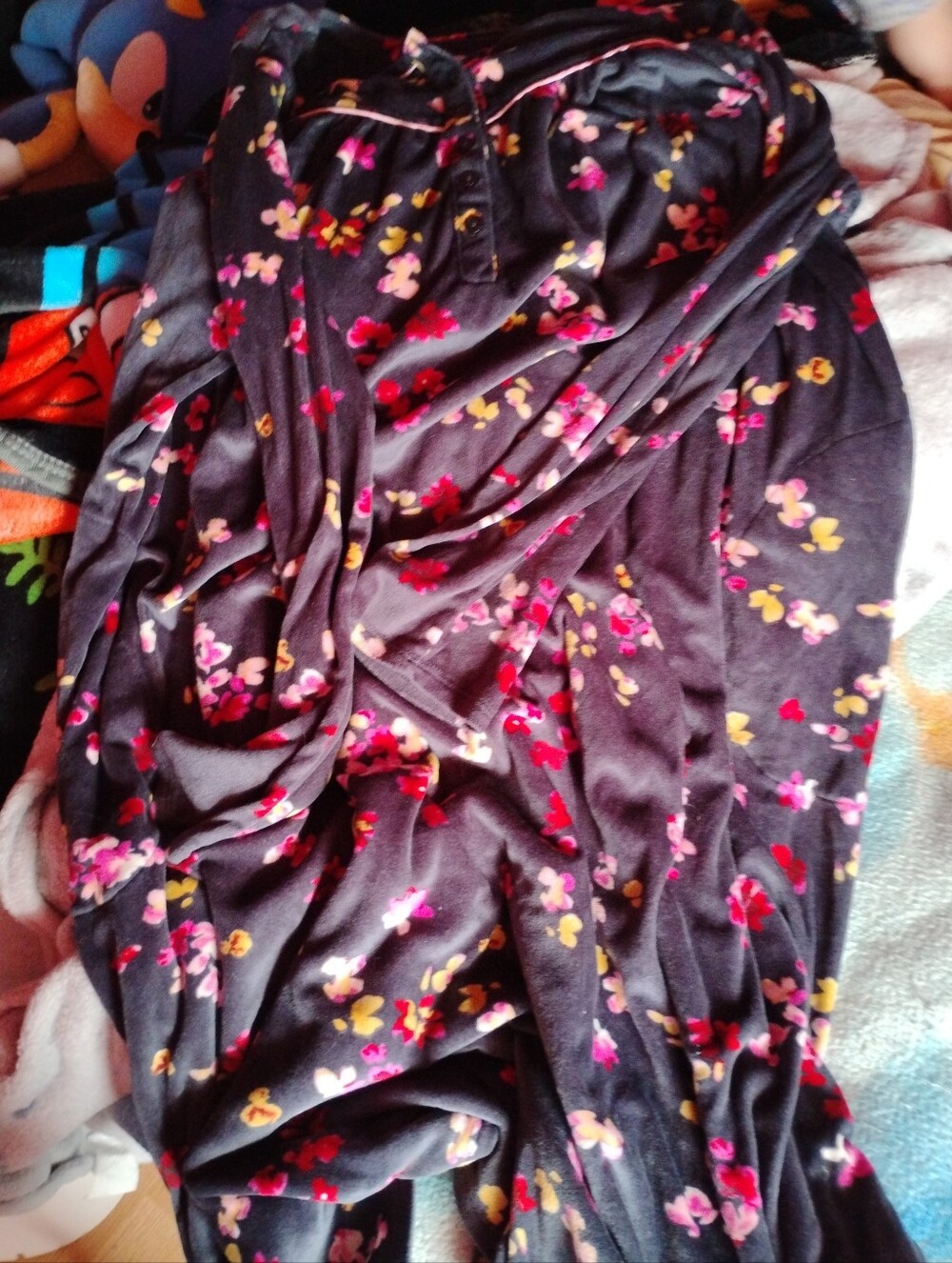 Sperry Charcoal Grey Fleece Nightdress with Pink and Yellow Floral Accents